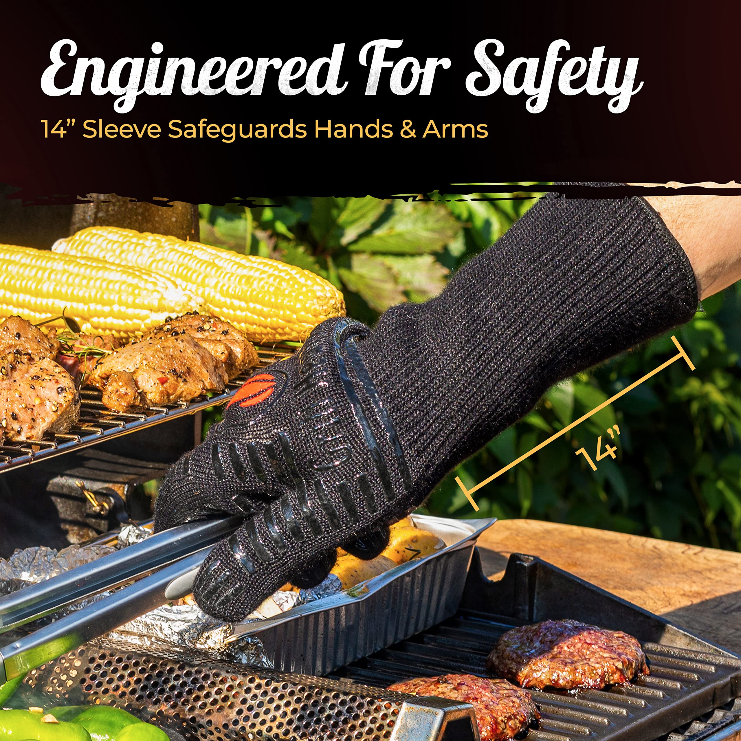 Grill Heat Aid cotton-poly lined palm inside glove for sweat-wicking comfort