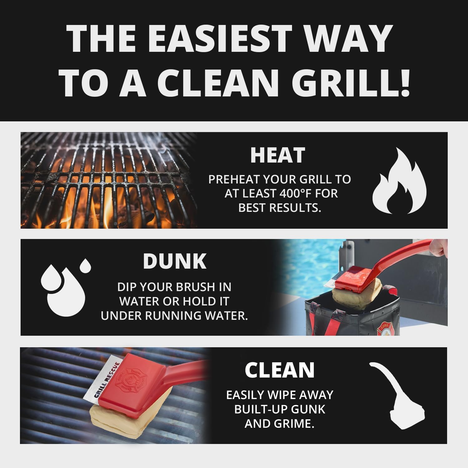 Grill Rescue polypropylene handle detail demonstrating comfortable non-slip grip