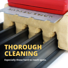 Grill Rescue head scraping cast-iron grate with steam, demonstrating safer thorough cleaning