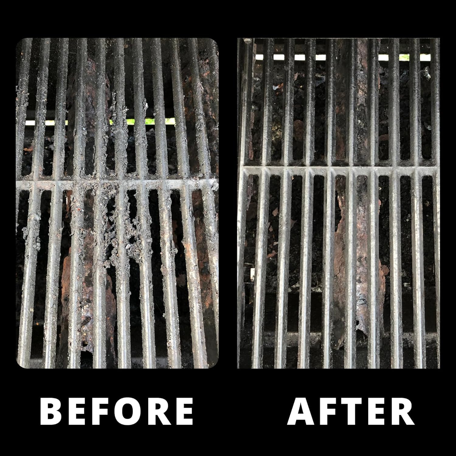 Grill Rescue label and materials close-up indicating washable, bristle-free safety