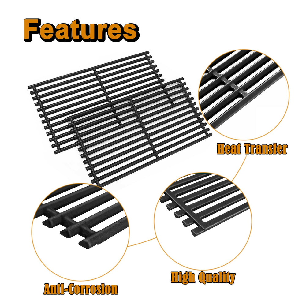 Grill Valueparts grates next to ruler showing 22.5 by 17 inch cooking section measurements
