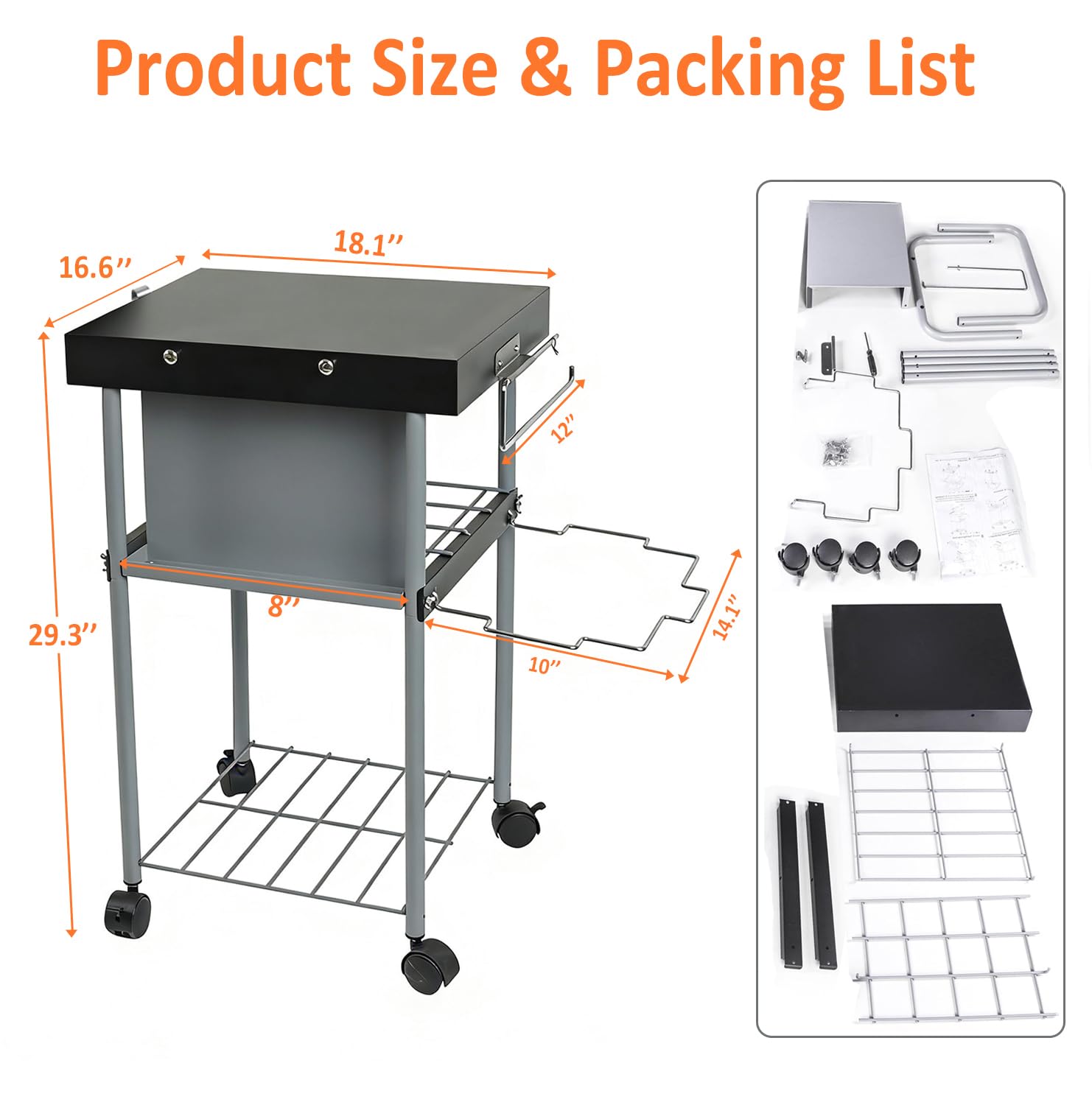 GrillAce lower shelves storing charcoal and grilling accessories neatly