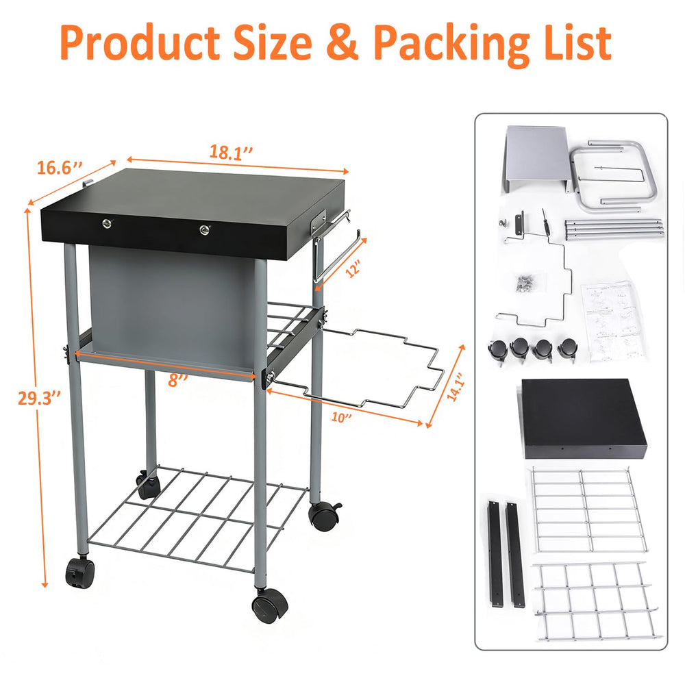 GrillAce lower shelves storing charcoal and grilling accessories neatly