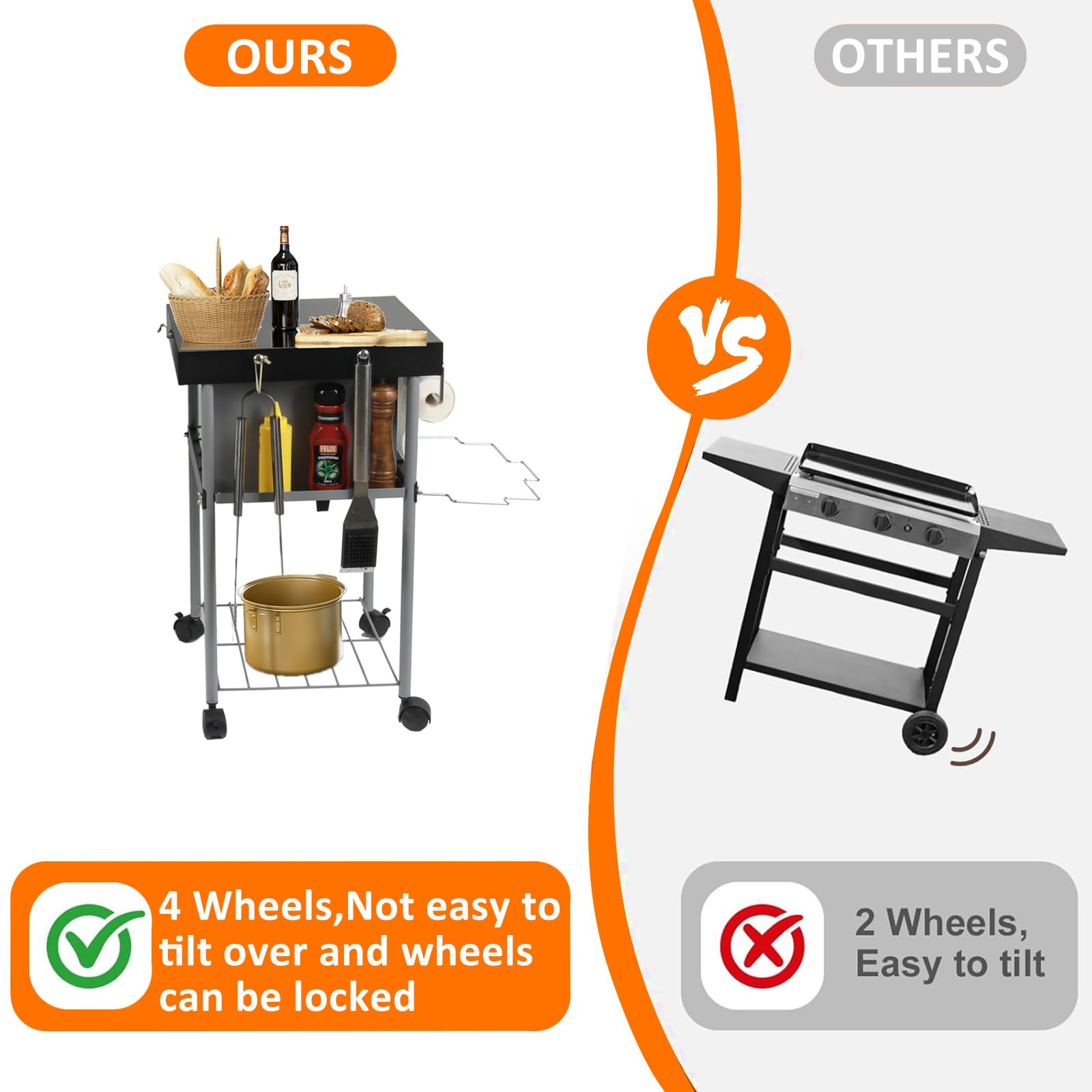 GrillAce on patio styled with food and tools for convenient cooking