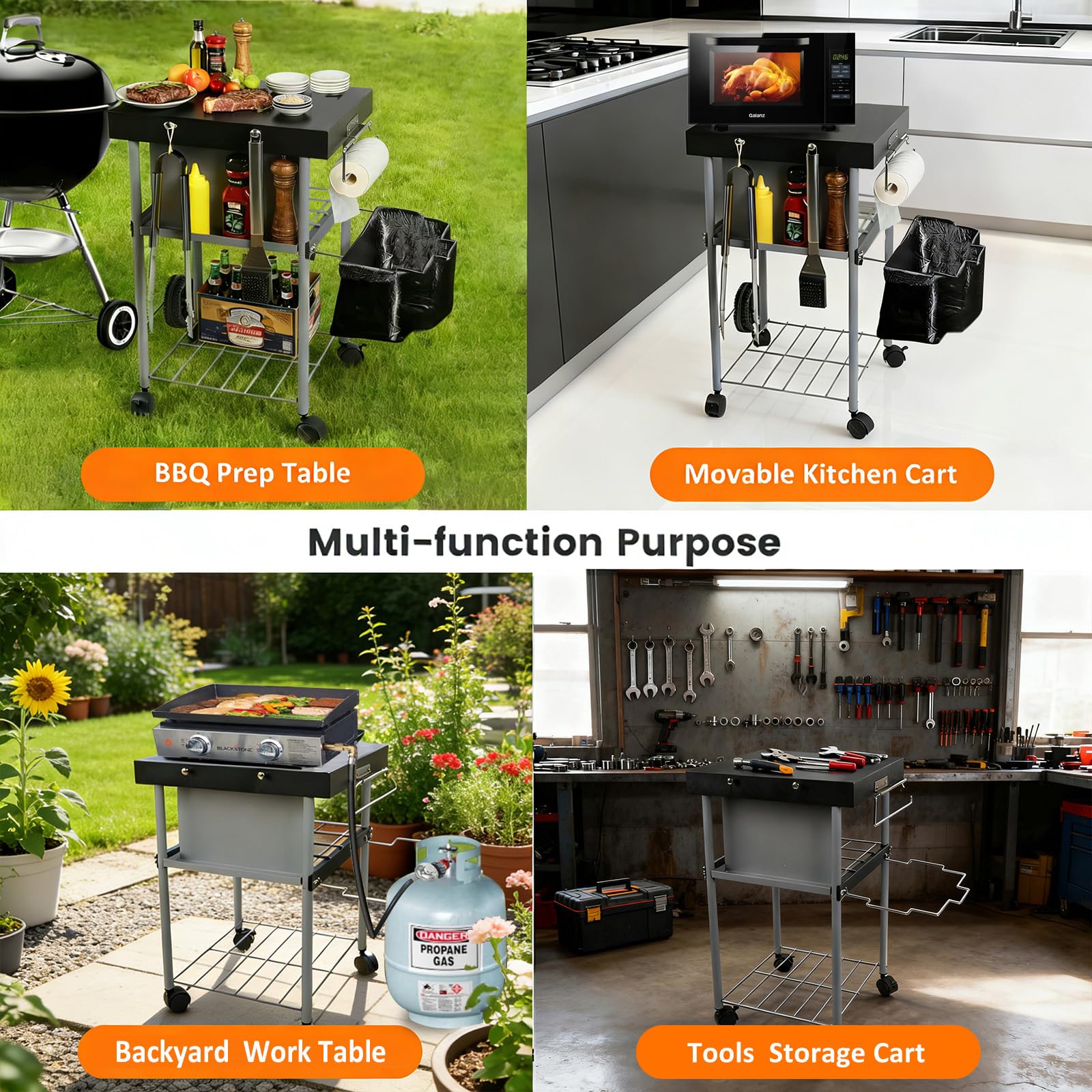 GrillAce side shelf with hooks keeping spatulas and tools organized
