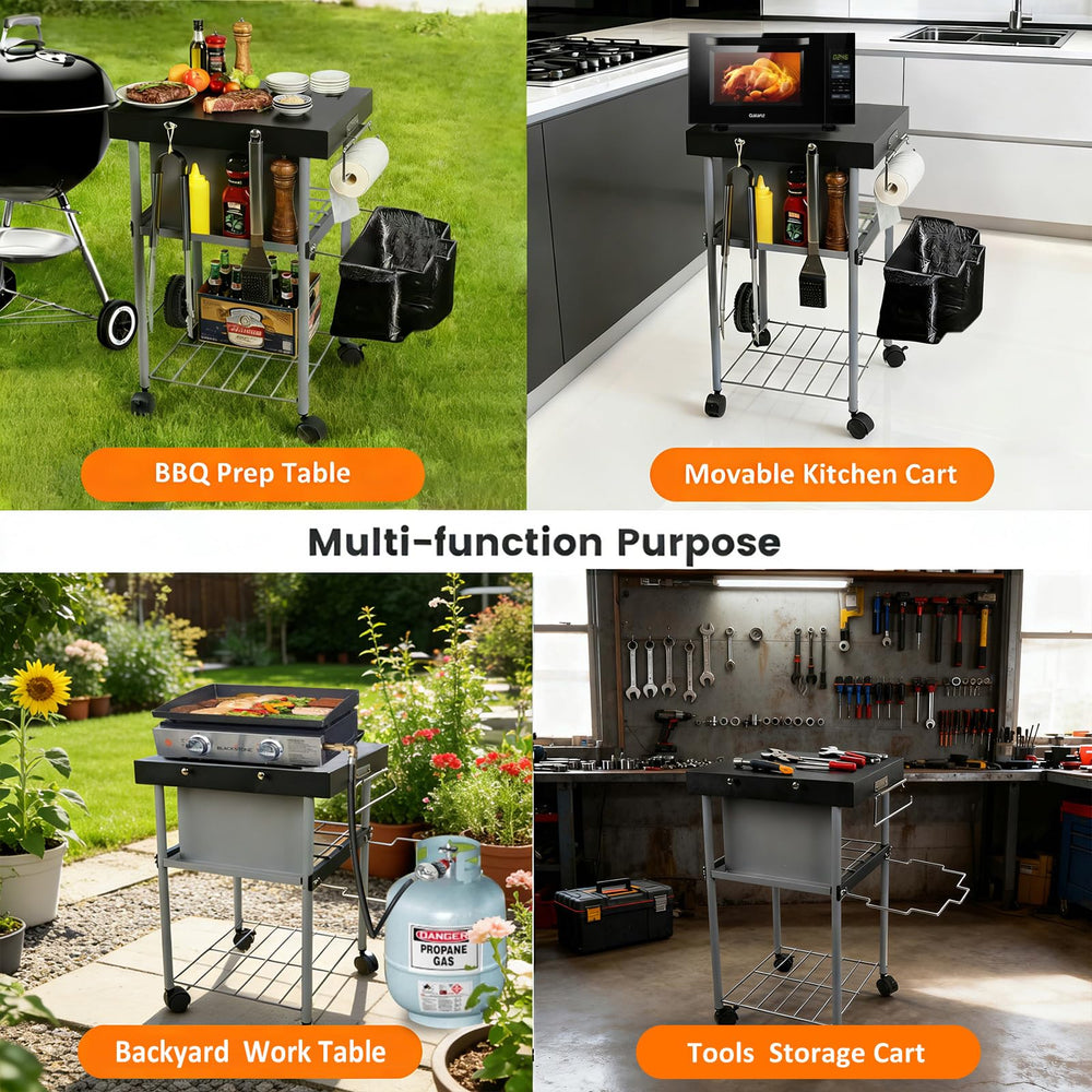 GrillAce side shelf with hooks keeping spatulas and tools organized