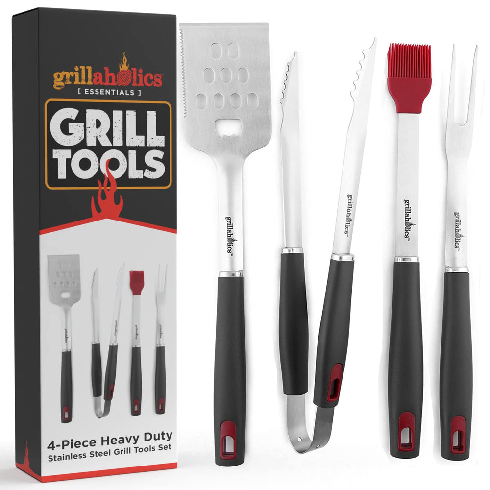 Grillaholics front view of full 4-piece set showing durable stainless steel