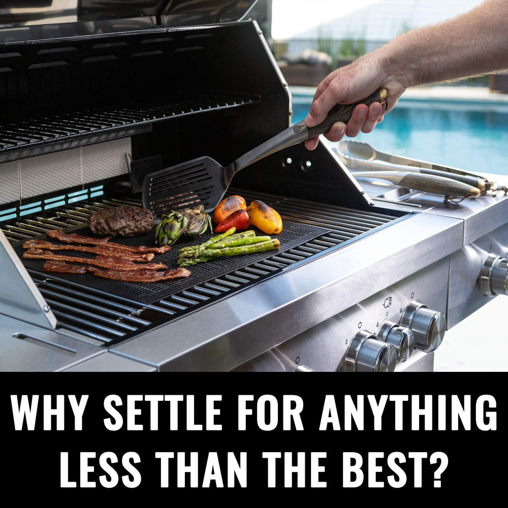 Grillaholics handle detail with brass accents and leather strap showing durable finish