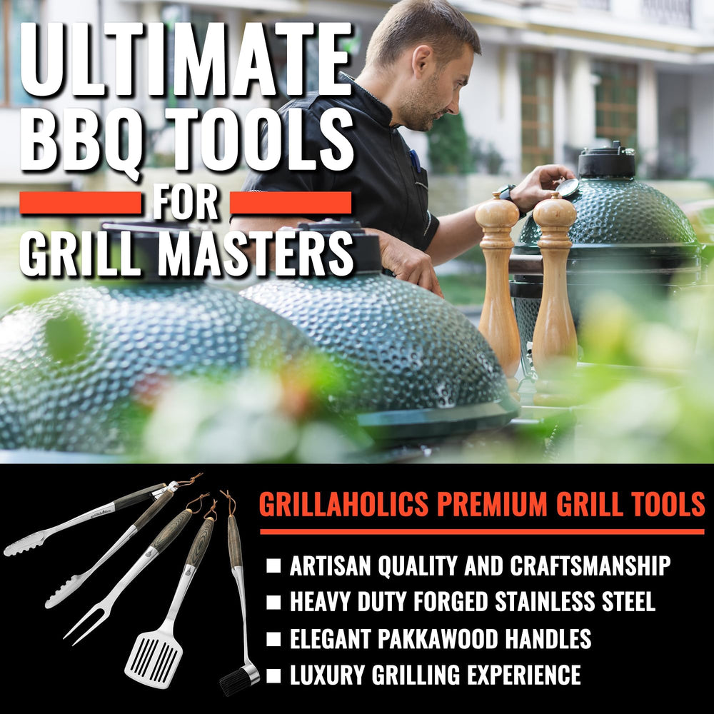 Grillaholics locking tongs holding a steak showing secure grip and heat resistance