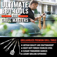 Grillaholics locking tongs holding a steak showing secure grip and heat resistance
