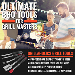Grillaholics spatula closeup with serrated edge and bottle opener for convenience