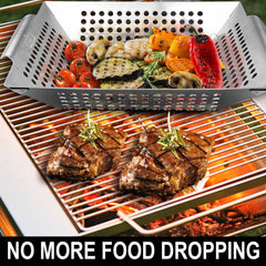 GRILLART close-up of perforations highlighting even smoke flow and secure vegetable hold