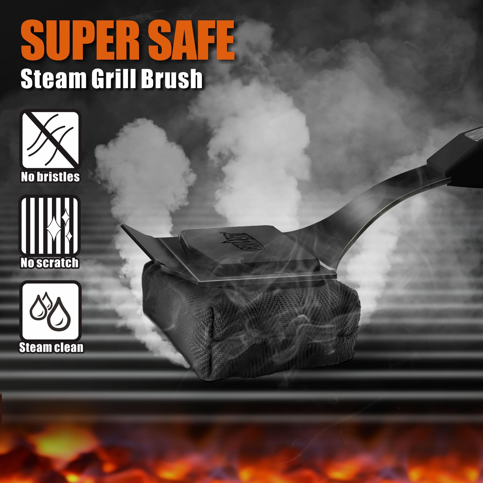 GRILLART close-up of StelFyber pad texture removing char for efficient cleaning