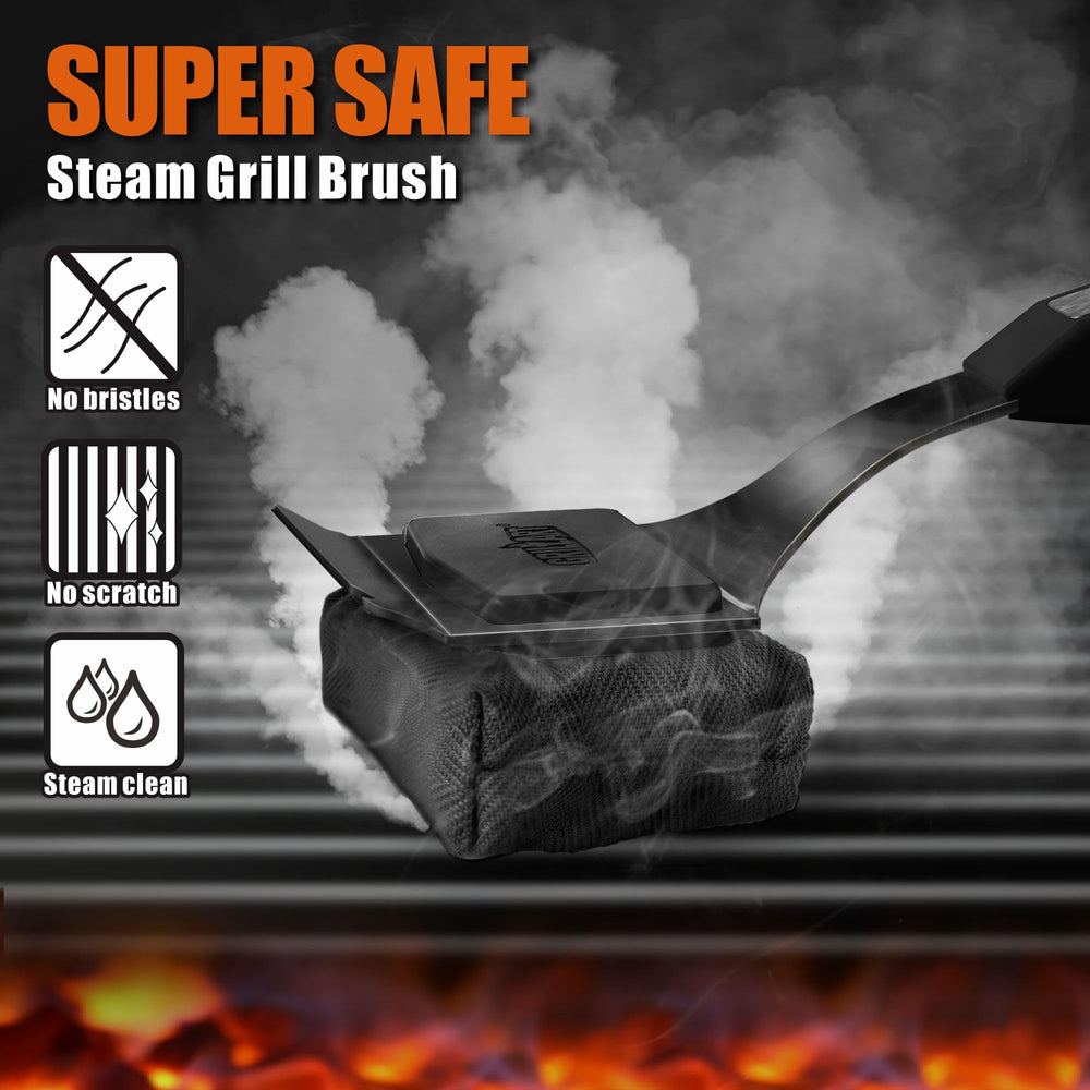 GRILLART close-up of StelFyber pad texture removing char for efficient cleaning