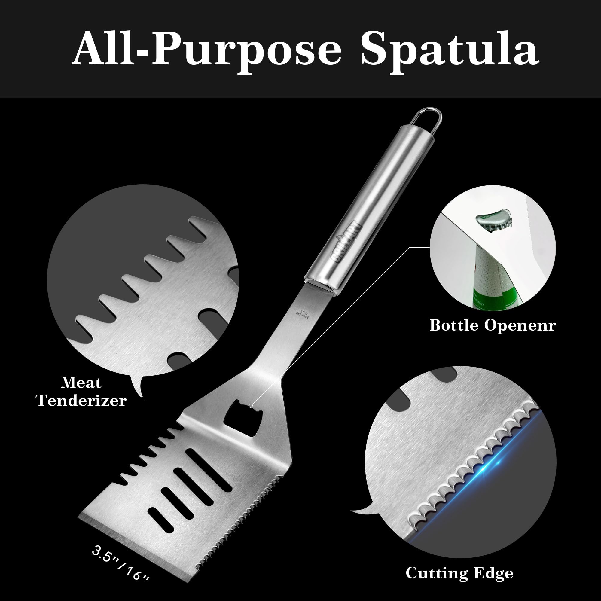 GRILLART fork prongs and handle highlighting sturdy lift and rust resistance