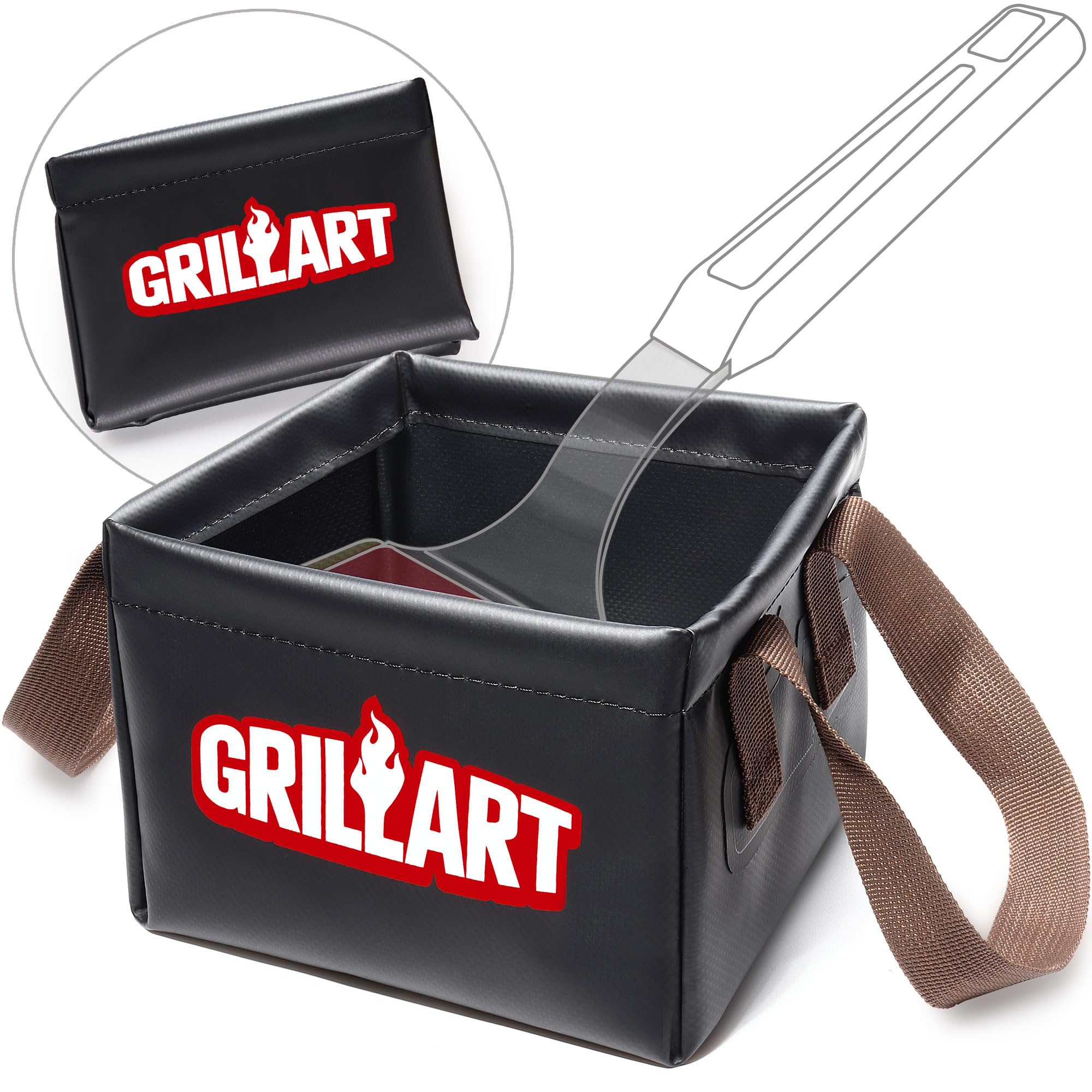 GRILLART soak basin front view showing replacement pad and safe bristle-free design