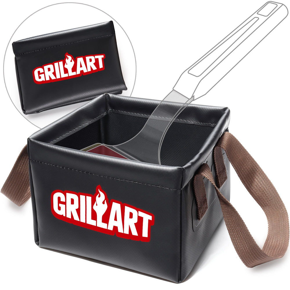 GRILLART soak basin front view showing replacement pad and safe bristle-free design