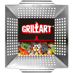 GRILLART front view of large stainless steel grill basket showing heavy-duty construction and capacity