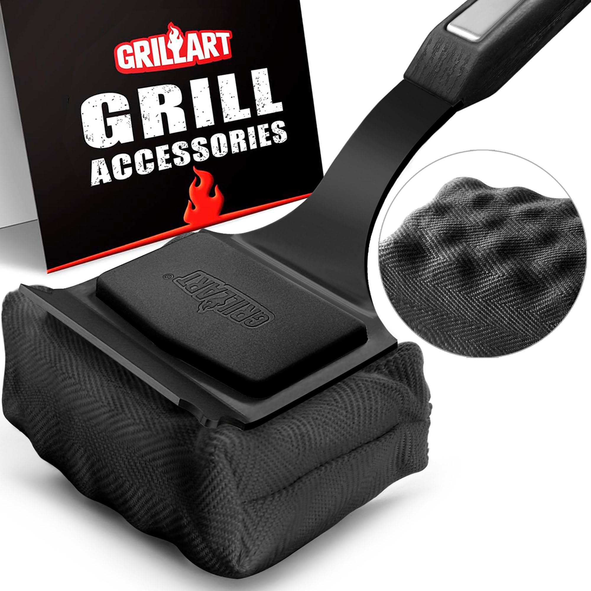 GRILLART front view showing bristle-free SteamWizards head and handle for safe cleaning