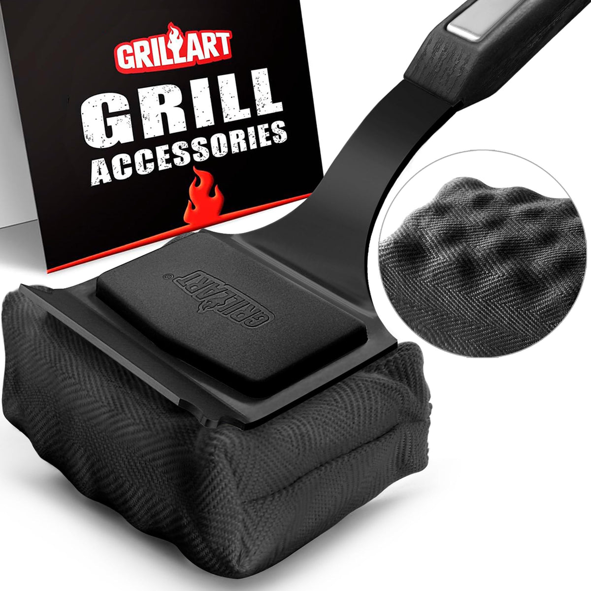 GRILLART front view showing bristle-free SteamWizards head and handle for safe cleaning