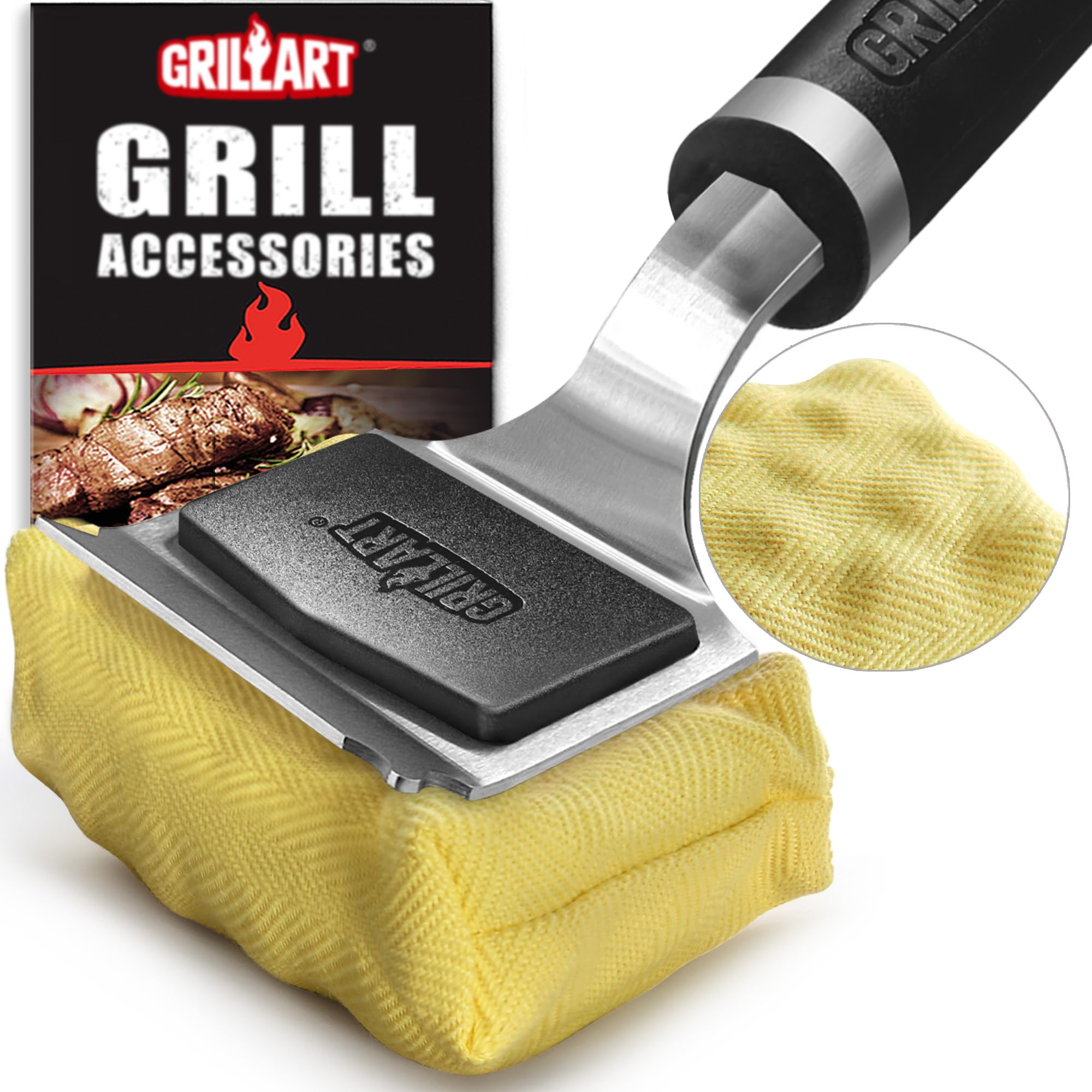 GRILLART front view with full-length handle showing sturdy grip and reach