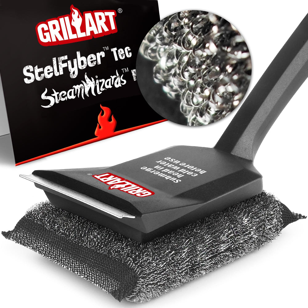 GRILLART front view showing replaceable pad and safe bristle-free design benefit