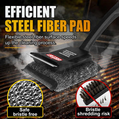 GRILLART brush in use producing steam to loosen tough residue quickly