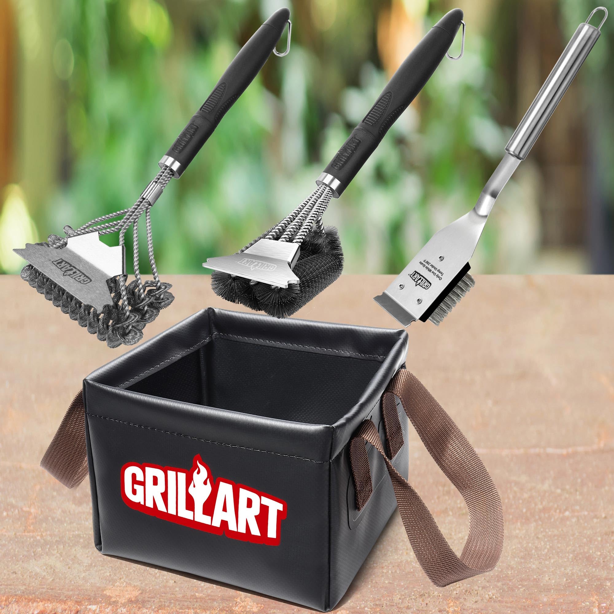 GRILLART product label and materials close-up showing durable, heat-resistant fabrics