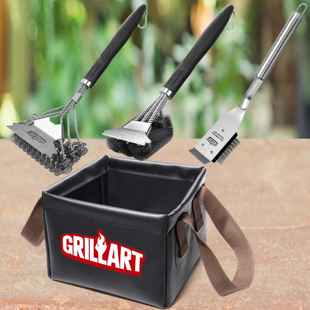 GRILLART product label and materials close-up showing durable, heat-resistant fabrics