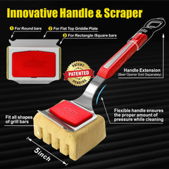 GRILLART replacement head mounted on handle cleaning grill bars for better reach