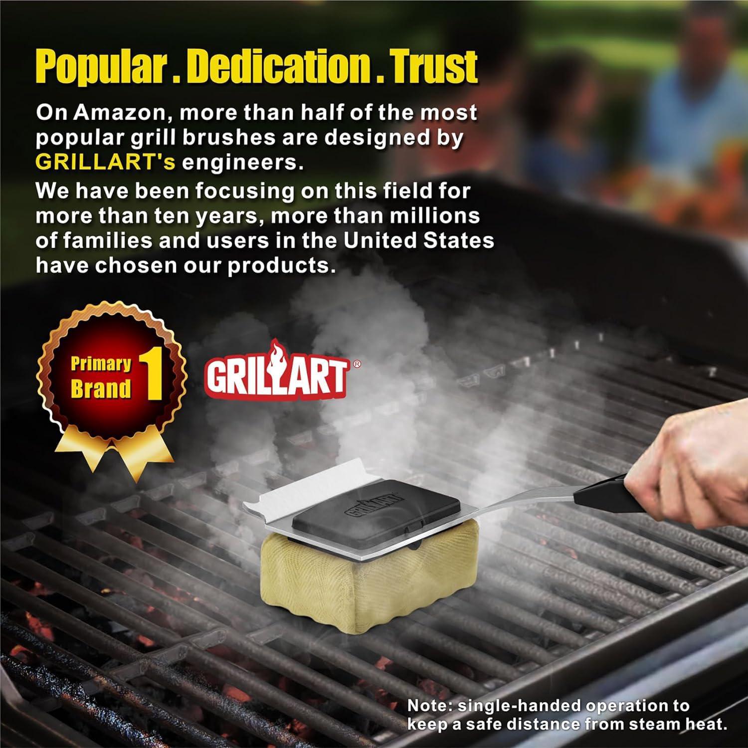 GRILLART removed cleaning head in dishwasher illustrating easy washable reuse benefit