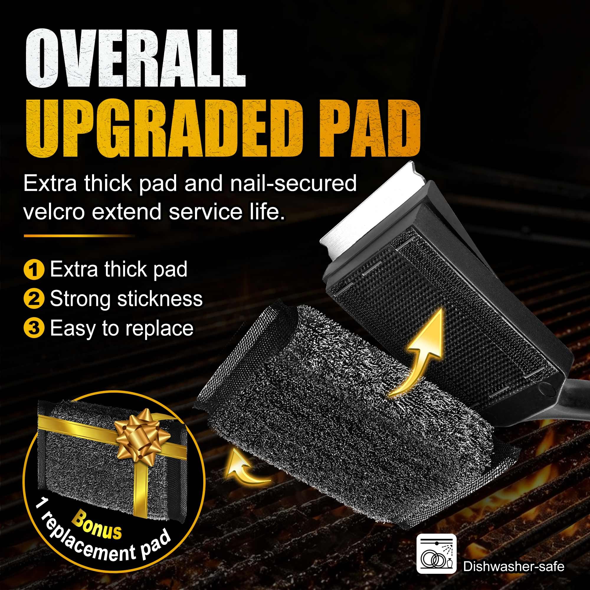 GRILLART built-in scraper clearing stubborn buildup for easier cleaning