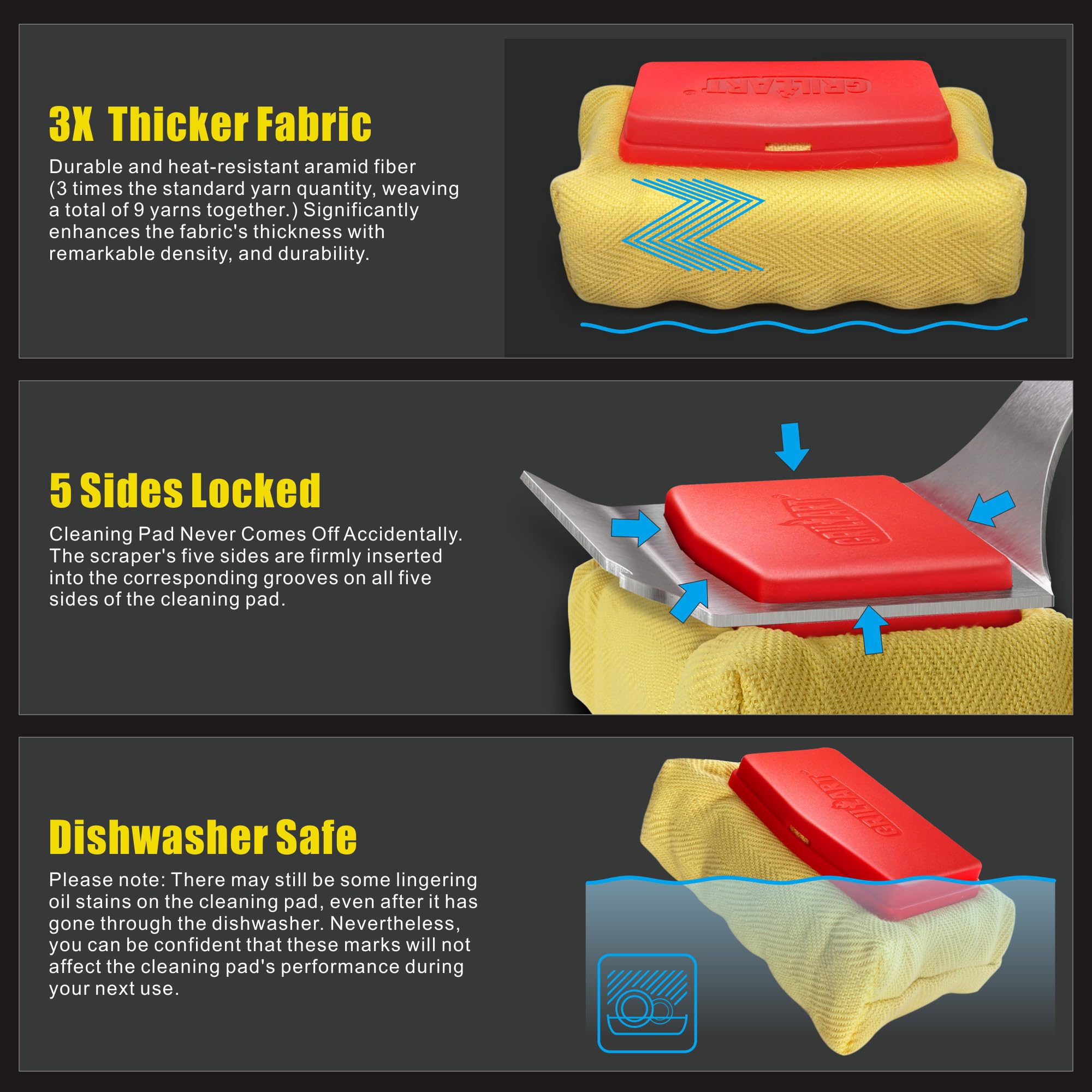 GRILLART demonstration of wave-shaped foam fitting around a grill bar for 360-degree cleaning