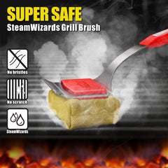 GRILLART handle detail highlighting sturdy stainless steel and bottle opener convenience