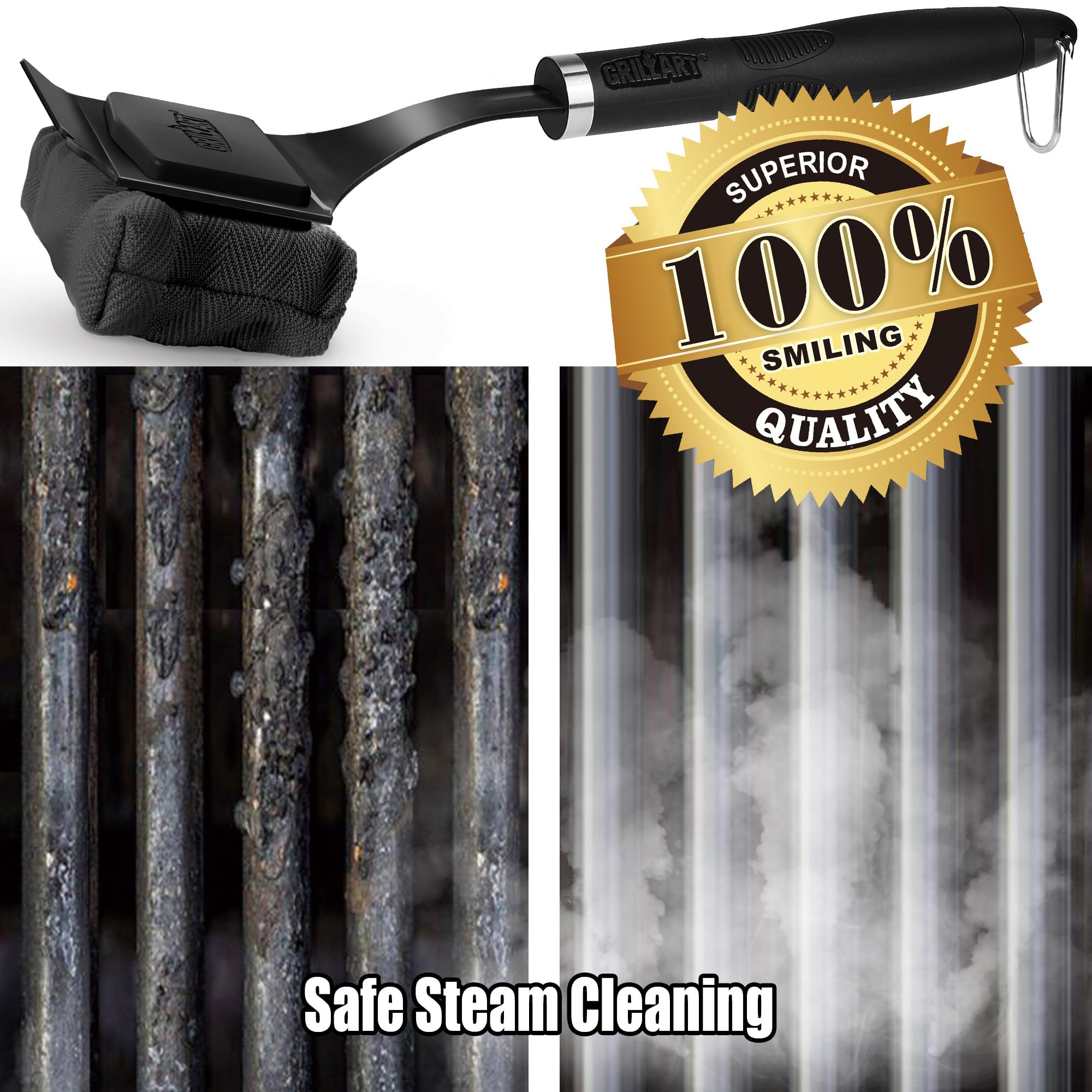GRILLART SteamWizards packaged with pad and scraper visible, ready-to-use set