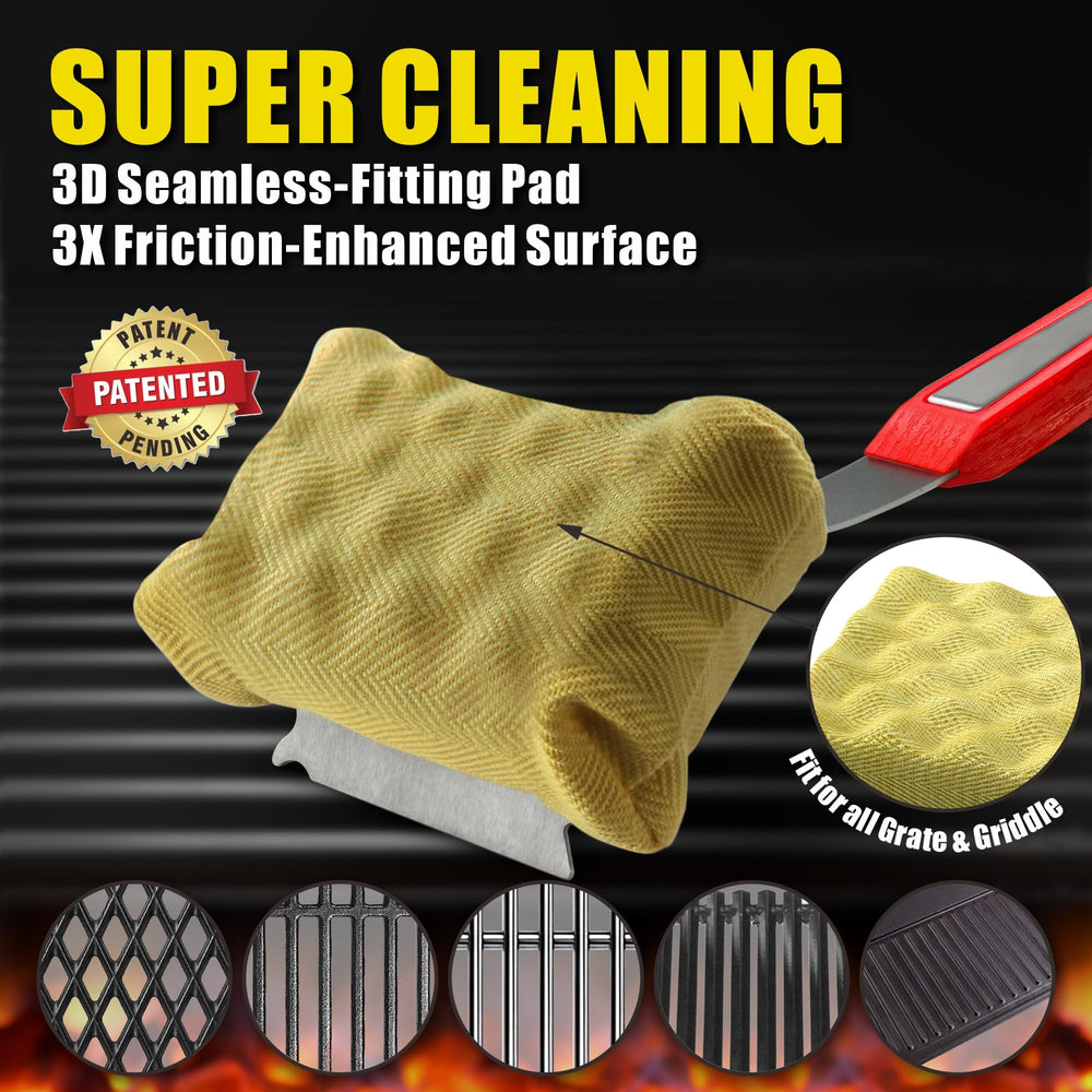 GRILLART close-up of heat-resistant StelFyber cleaning pad for effective residue removal