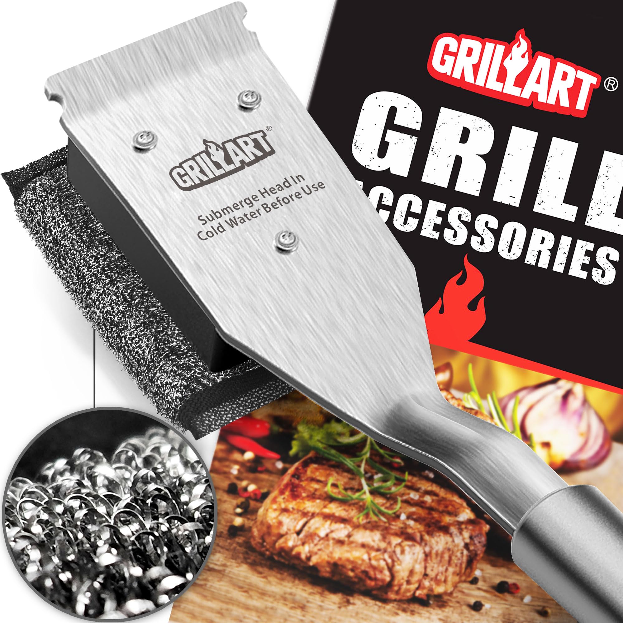 close-up of stel-fiber texture on GRILLART head showing abrasive cleaning fibers