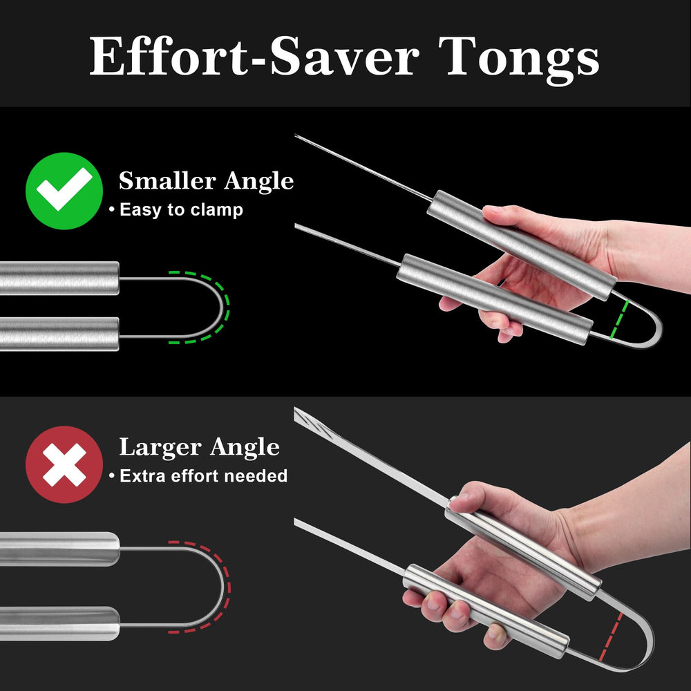GRILLART tongs detail with fan-shaped head that grips food gently and securely