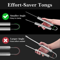GRILLART tongs detail with fan-shaped head that grips food gently and securely