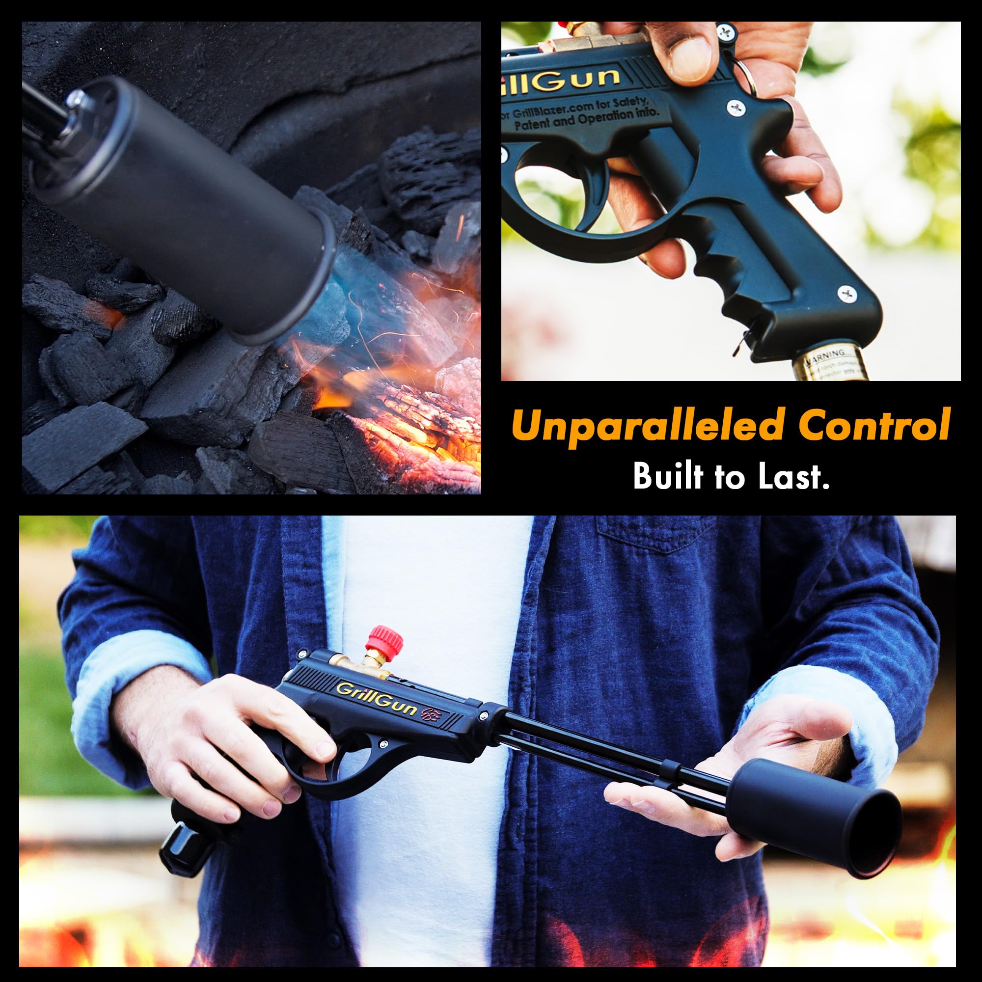 grillblazer torch held in hand to show size and powerful flame scale benefit