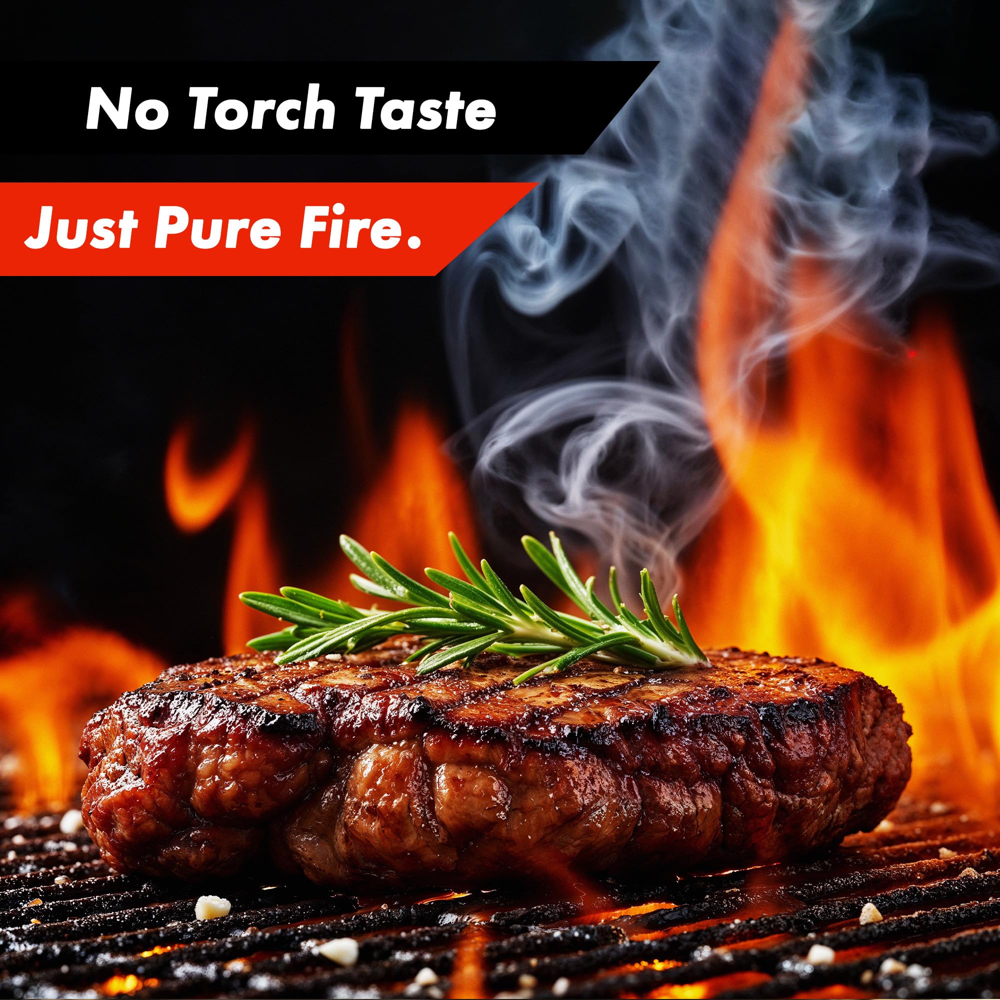 GRILLBLAZER searing steak on an outdoor rotisserie showing high-heat finishing benefit