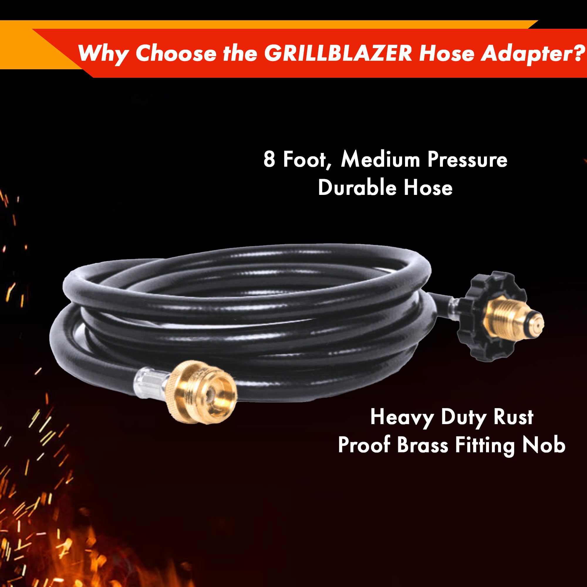GRILLBLAZER full 8-foot hose laid out to show flexible reach and easier movement