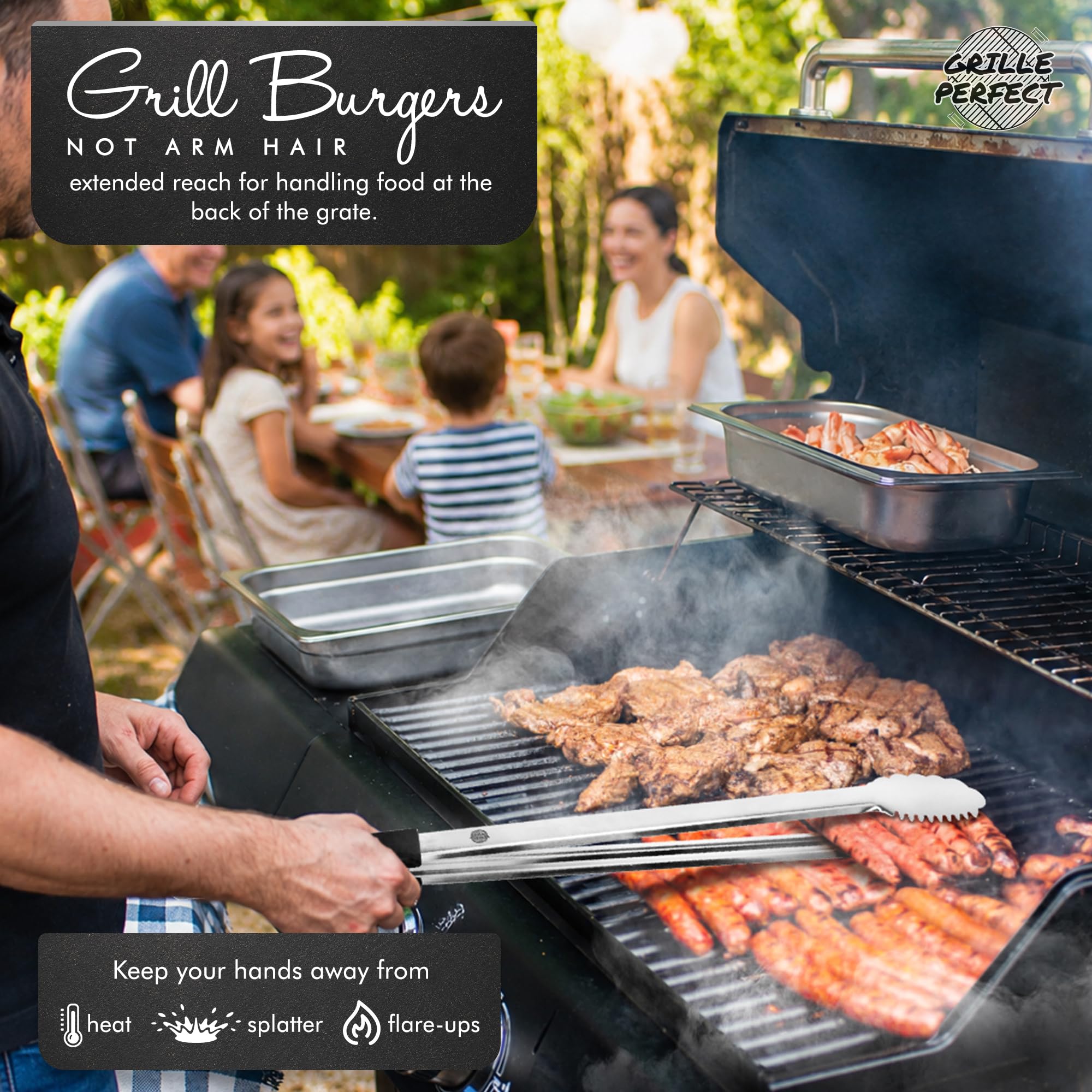 Grille Perfect silicone handle close-up offering heat-resistant, comfortable control