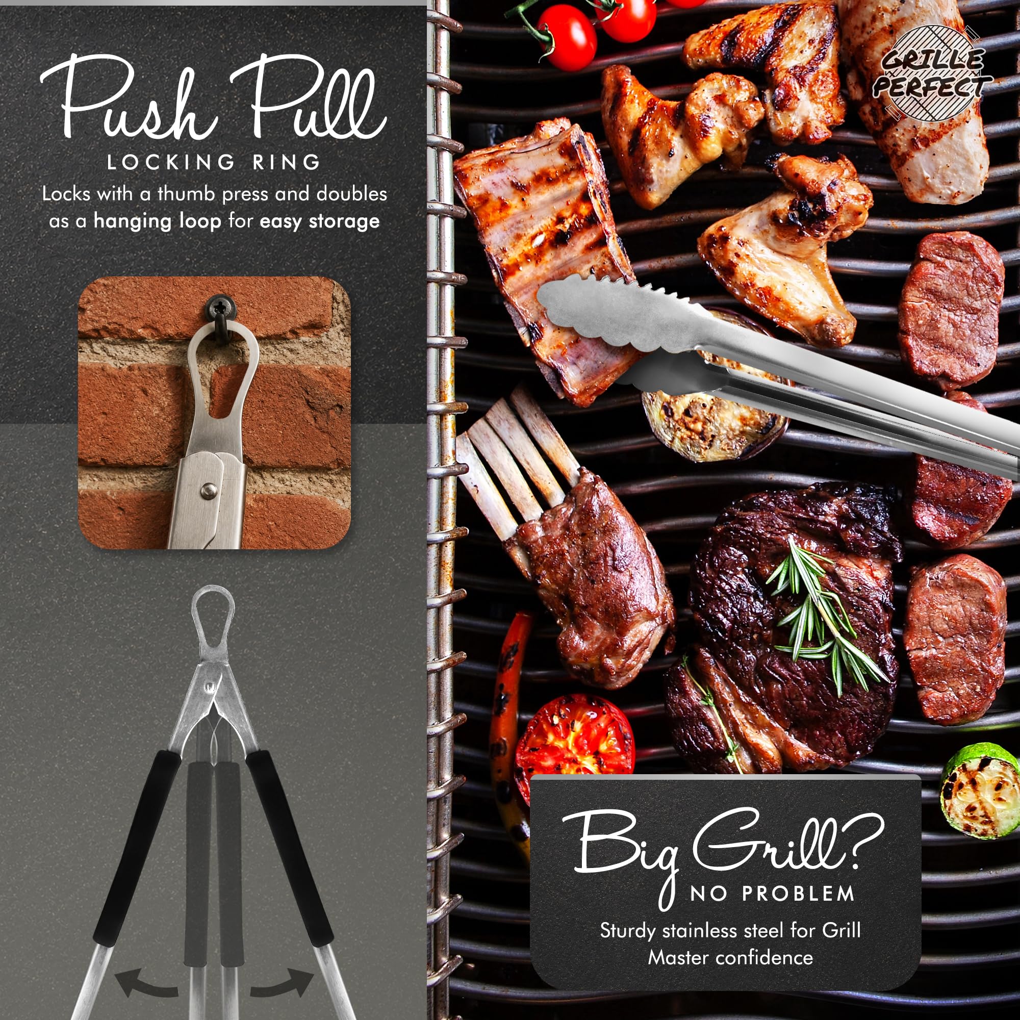 Grille Perfect hanging on hook for tidy storage and quick grill access