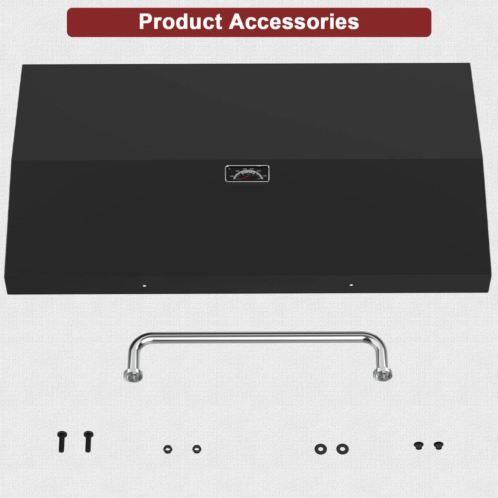 Grilleroy lid next to griddle to show 36-inch scale and neat storage