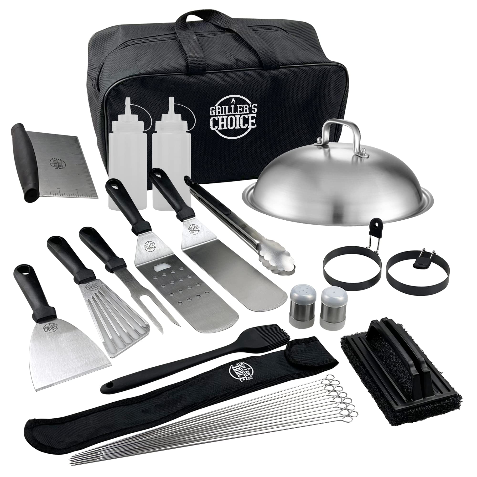 Grillers Choice front packaging showing full 32-piece set and contents benefit durability