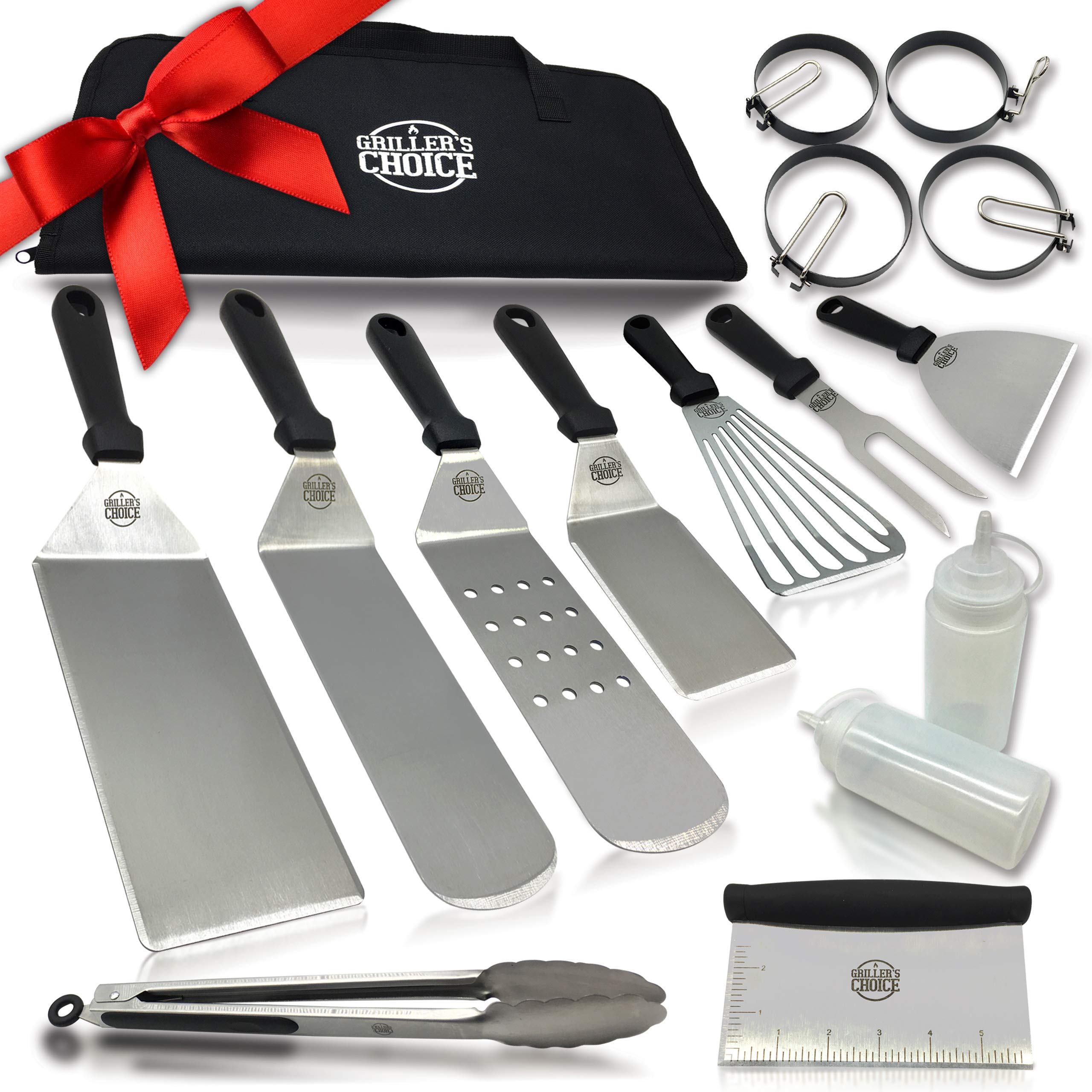 Griller's Choice front packaging showing full stainless steel griddle kit and benefits