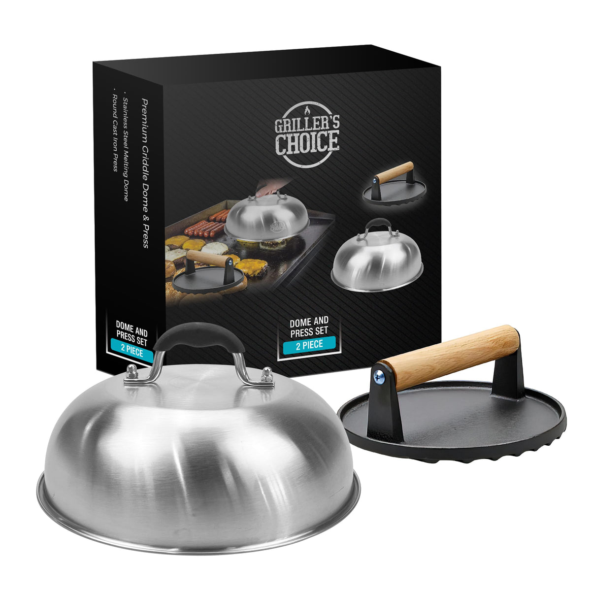 Grillers Choice front view of press and dome showing durable commercial kit benefit