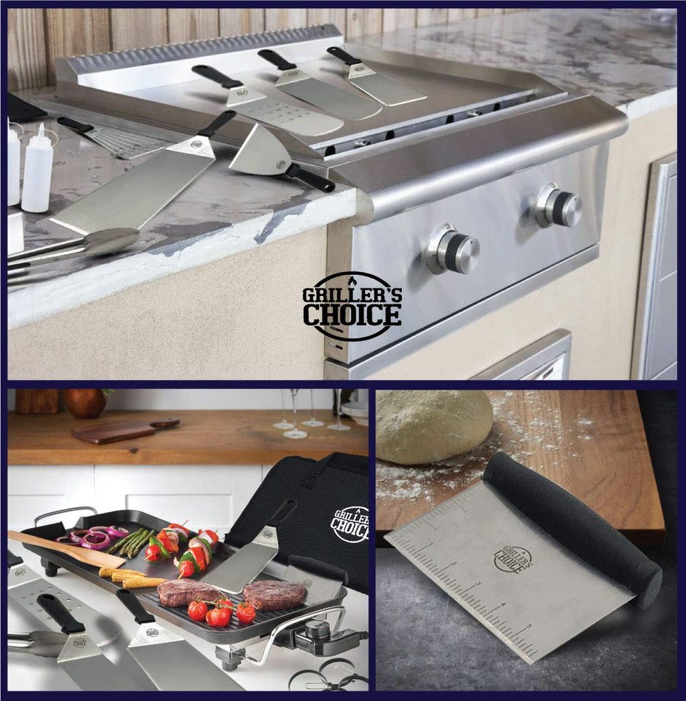 Griller's Choice tools beside a ruler demonstrating professional scale and fit