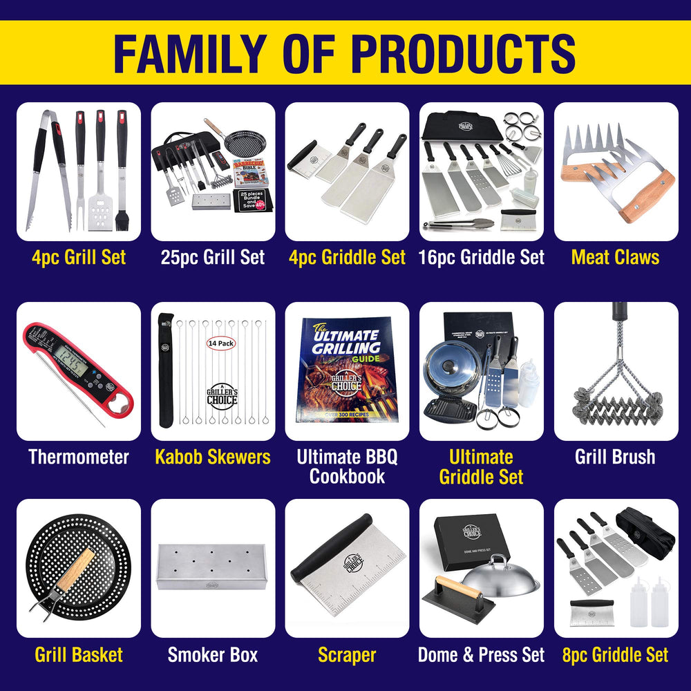 Grillers Choice skewers in backyard BBQ setting enabling easy group grilling